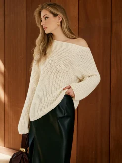 Clearance Asymmetrical Neck Shift Sweater Sweater Tops|Sweaters & Cardigans