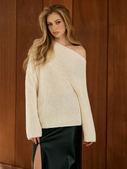 Clearance Asymmetrical Neck Shift Sweater Sweater Tops|Sweaters & Cardigans