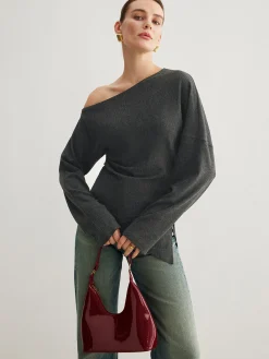 Hot Asymmetrical Neck Slit Cinched Top T-shirts|Tops