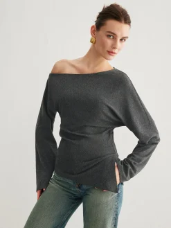 Hot Asymmetrical Neck Slit Cinched Top T-shirts|Tops