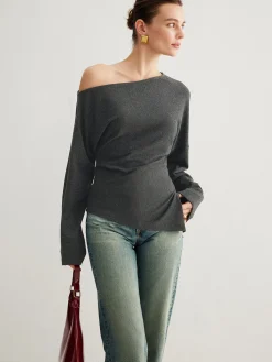 Hot Asymmetrical Neck Slit Cinched Top T-shirts|Tops