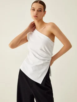 New Asymmetrical Neck Split Tank Top Tank Tops & Camis|Tops