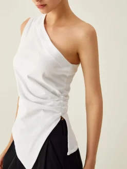 New Asymmetrical Neck Split Tank Top Tank Tops & Camis|Tops