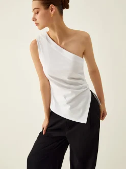 New Asymmetrical Neck Split Tank Top Tank Tops & Camis|Tops