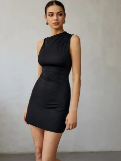 Clearance Asymmetrical Neck Tank Short Dress Black Dresses|Casual Dresses