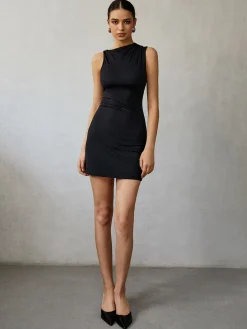 Clearance Asymmetrical Neck Tank Short Dress Black Dresses|Casual Dresses