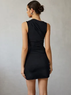 Clearance Asymmetrical Neck Tank Short Dress Black Dresses|Casual Dresses