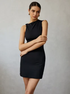 Clearance Asymmetrical Neck Tank Short Dress Black Dresses|Casual Dresses