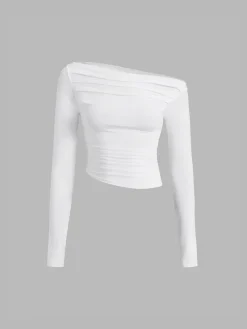 Asymmetrical Off Shoulder Long Sleeve Shirt Sweater Tops|T-shirts