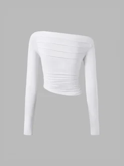 Asymmetrical Off Shoulder Long Sleeve Shirt Sweater Tops|T-shirts