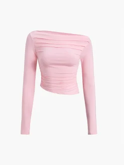 Asymmetrical Off Shoulder Long Sleeve Shirt Sweater Tops|T-shirts