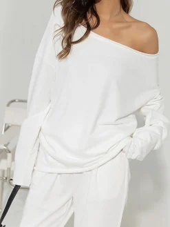 Sale Asymmetrical Off Shoulder Solid Sweatshirt Sweatshirts & Hoodies|Matching Sets
