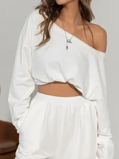 Sale Asymmetrical Off Shoulder Solid Sweatshirt Sweatshirts & Hoodies|Matching Sets