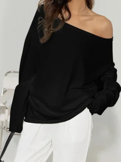 Sale Asymmetrical Off Shoulder Solid Sweatshirt Sweatshirts & Hoodies|Matching Sets