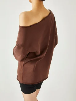 Sale Asymmetrical Off Shoulder Solid Sweatshirt Sweatshirts & Hoodies|Matching Sets