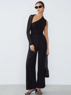 Online Asymmetrical One Mesh Sleeve Shirt Sweater Tops|T-shirts