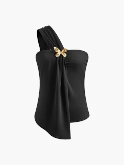 New Asymmetrical One Shoulder Metal-Butterfly Tank Top Tank Tops & Camis|Tops