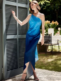 Hot Asymmetrical One Shoulder Gradient Long Dress Cocktail & Party Dresses|Summer Dresses