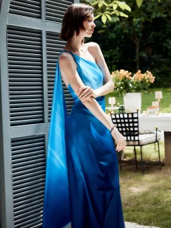 Hot Asymmetrical One Shoulder Gradient Long Dress Cocktail & Party Dresses|Summer Dresses