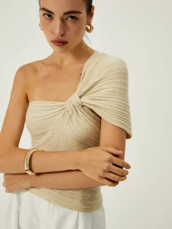 Discount Asymmetrical One Shoulder Knotted Knit Top Sweater Tops|Sweaters & Cardigans