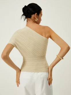 Discount Asymmetrical One Shoulder Knotted Knit Top Sweater Tops|Sweaters & Cardigans
