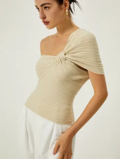 Discount Asymmetrical One Shoulder Knotted Knit Top Sweater Tops|Sweaters & Cardigans