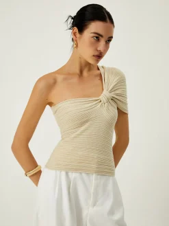 Discount Asymmetrical One Shoulder Knotted Knit Top Sweater Tops|Sweaters & Cardigans