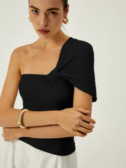 Discount Asymmetrical One Shoulder Knotted Knit Top Sweater Tops|Sweaters & Cardigans