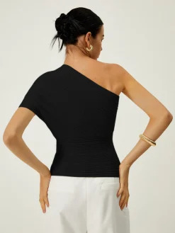 Discount Asymmetrical One Shoulder Knotted Knit Top Sweater Tops|Sweaters & Cardigans