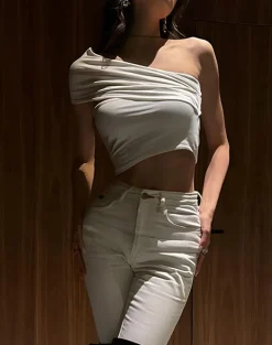 Sale Asymmetrical One Shoulder Off Tank Top Tank Tops & Camis|Tops