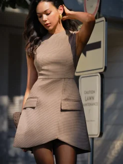 Discount Asymmetrical Plaid Tank Dress Casual Dresses|Work Dresses