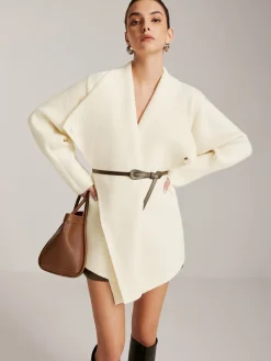 Sale Asymmetrical Plain Belted Knit Outerwear Sweater Tops|Outerwear