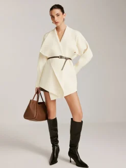 Sale Asymmetrical Plain Belted Knit Outerwear Sweater Tops|Outerwear