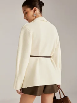 Sale Asymmetrical Plain Belted Knit Outerwear Sweater Tops|Outerwear