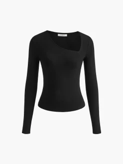 Outlet Asymmetrical Plain Long Sleeve T-Shirt T-shirts|Tops