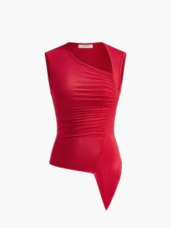 Discount Asymmetrical Pleated Jersey Tank Top Tank Tops & Camis|Tops