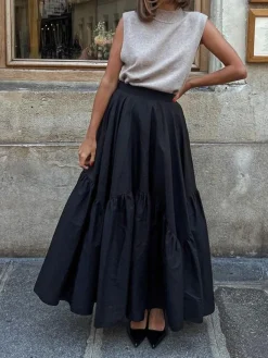 Asymmetrical Pleated Maxi Skirt Skirts|Bottoms