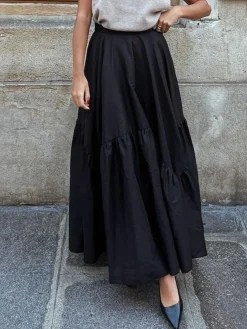 Asymmetrical Pleated Maxi Skirt Skirts|Bottoms