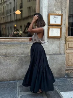 Asymmetrical Pleated Maxi Skirt Skirts|Bottoms