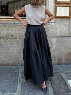 Asymmetrical Pleated Maxi Skirt Skirts|Bottoms