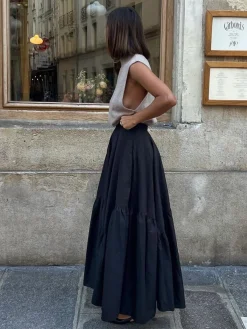 Asymmetrical Pleated Maxi Skirt Skirts|Bottoms