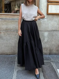 Asymmetrical Pleated Maxi Skirt Skirts|Bottoms