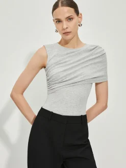 Asymmetrical Pleated Slim Tank Top Tank Tops & Camis|Tops