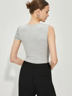Asymmetrical Pleated Slim Tank Top Tank Tops & Camis|Tops