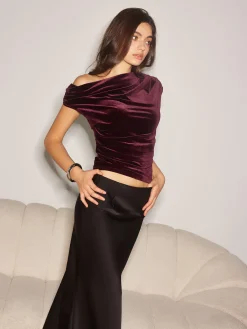 Clearance Asymmetrical Pleated Velvet Tank Top Tank Tops & Camis|Tops