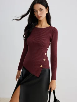 Hot Asymmetrical Ribbed Slim Sweater Sweater Tops|Sweaters & Cardigans