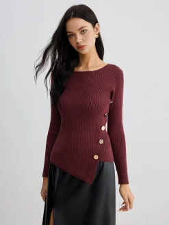 Hot Asymmetrical Ribbed Slim Sweater Sweater Tops|Sweaters & Cardigans