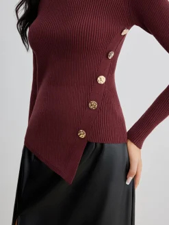 Hot Asymmetrical Ribbed Slim Sweater Sweater Tops|Sweaters & Cardigans