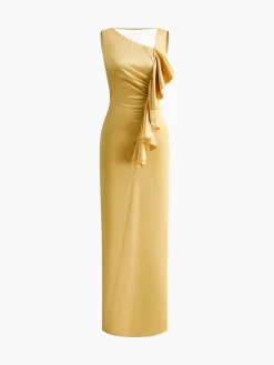 Best Asymmetrical Ruffle Backless Long Dress Cocktail & Party Dresses|Vacation Dresses
