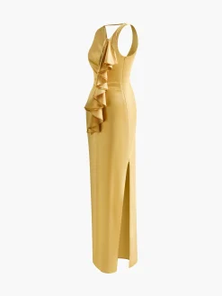 Best Asymmetrical Ruffle Backless Long Dress Cocktail & Party Dresses|Vacation Dresses